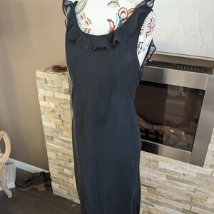 Lori Ann Black Ruffle Midi Dress